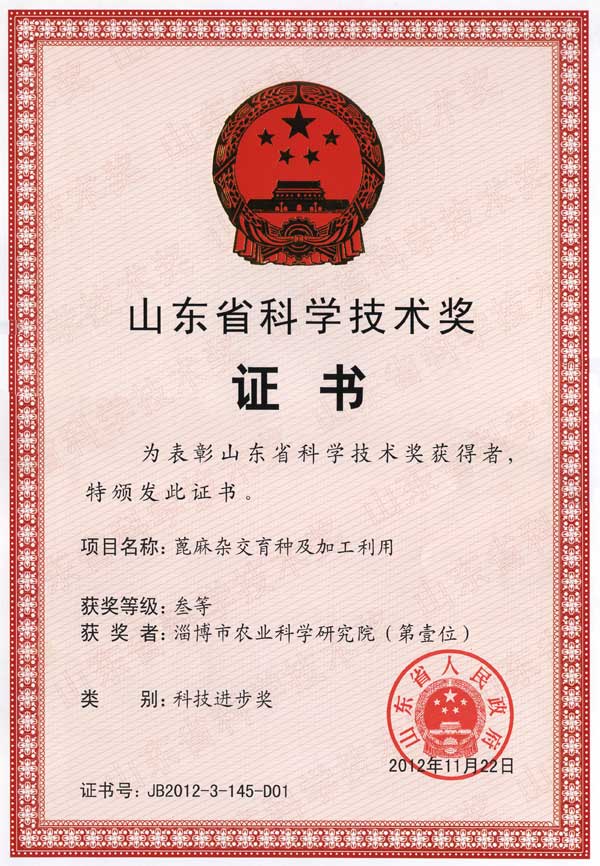 Nov.2012, the third prize of Scientific and Technological Pr...