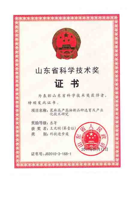 Award certificates of Wang Guangming, the special executive ...